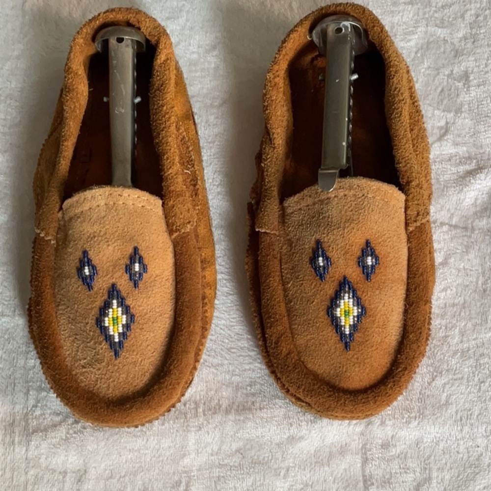 Brown Suede vintage Moccasins with Beaded Design handmade